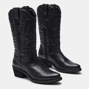 Steve Madden HAYWARD BLACK LEATHER cowboy cowgirl boots - size 8 women’s